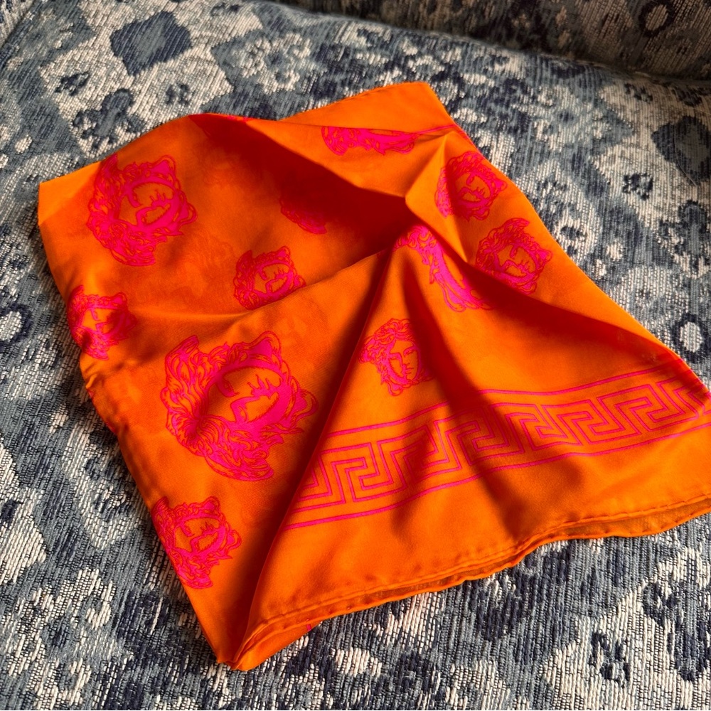 Versace Orange and pink Medusa Scarf - Picture 6 of 8